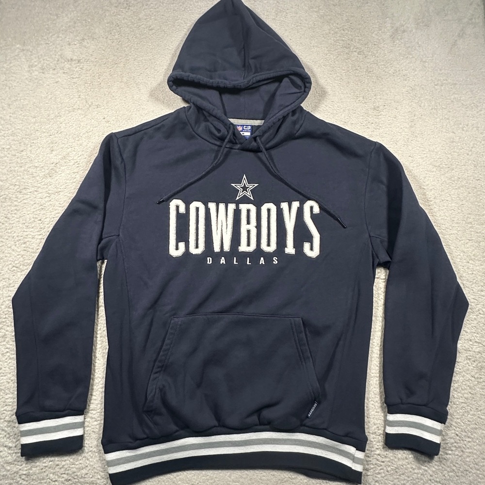 Ultra Game Dallas Cowboys Hoodie Mens M Navy Blue Chenille Logo Striped Trim